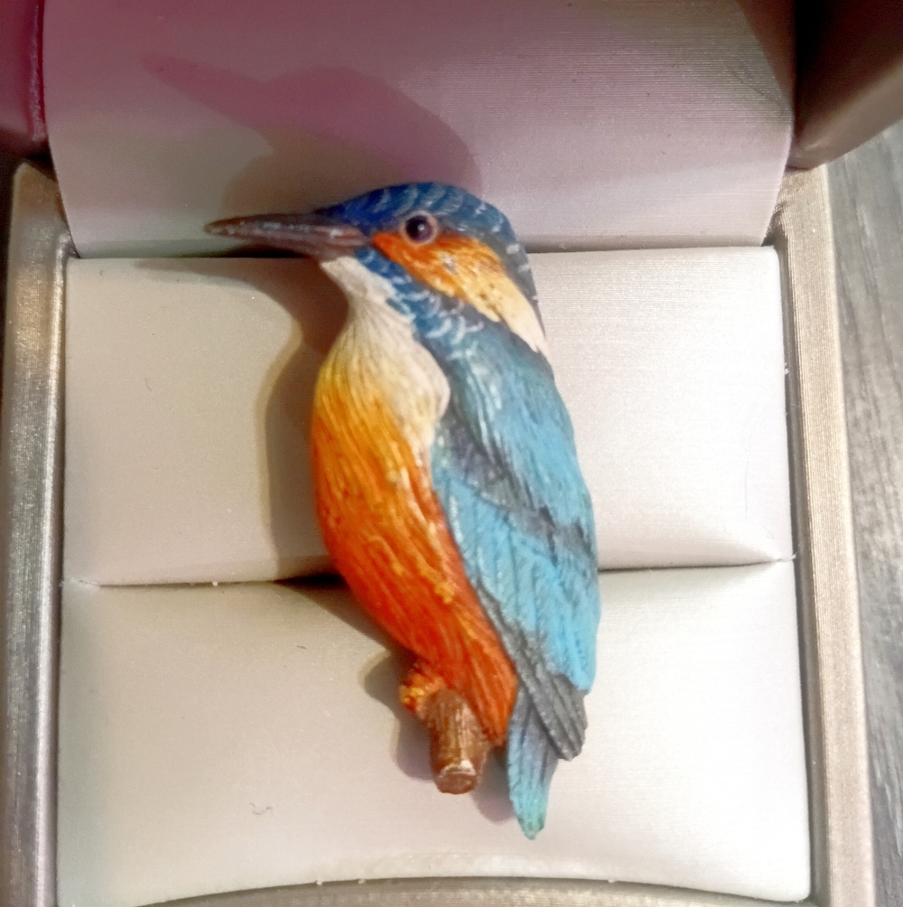 Blue and Orange Bird Figurine Brooch